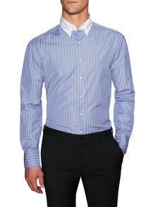 Contrast Collar Multistripe Sportshirt